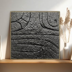 Art mural texturé 3D Wabi Sabi, art contemporain, décoration murale noire moderne, toile texturée minimaliste