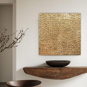Gold Leaf Abstract Painting Textured Metallic Wall Art on Canvas
