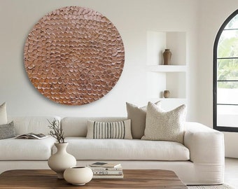 Original 3D Copper Wall Art Wabi Sabi Round Canvas Painting
