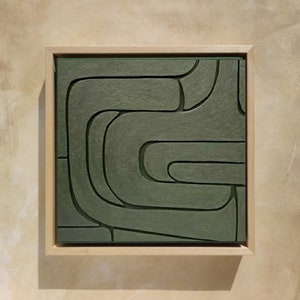 Art mural texturé 3D vert - Mini peinture sculpturale encadrée - Petite toile pour décoration d'intérieur