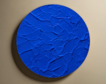 Round Blue Wall Art 3D Textured Minimalist Painting Modern Abstract Canvas Decor