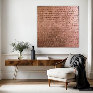3D Kupfer Wand Kunst Strukturierte Metallic Leinwand Gemälde, Rustikale Wabi Sabi Wohnkultur