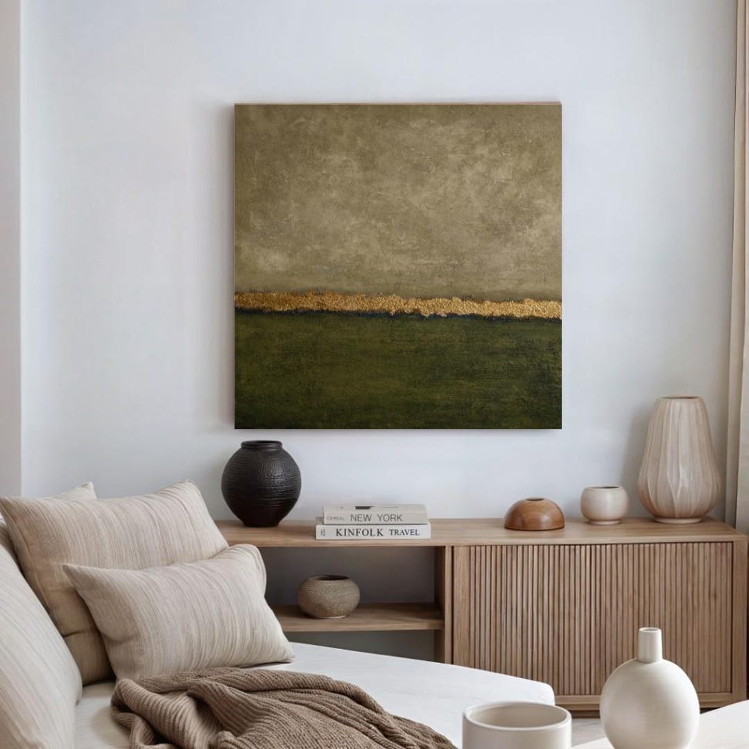 Wabi Sabi Green Abstract Painting Textured Minimalist Canvas Wall Art ...