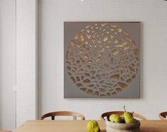 Duża rzeźbiarska sztuka ścienna z płatkami złota, płótno z teksturą 3D w stylu impasto