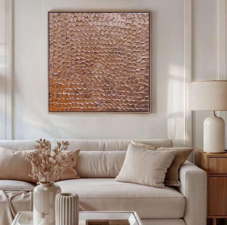 Oversized Copper Wall Art, 3D Textured Organic Canvas, Large Impasto ...