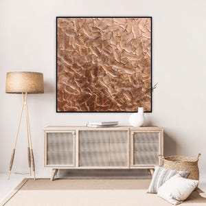 Large Copper Leaf Textured Wall Art Handmade Artwork on Canvas Living ...