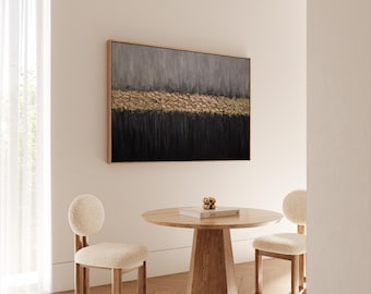 Large Gold Gray and Black Wall Art Textured Canvas Decor Living Room