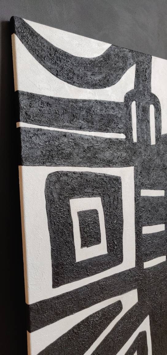 Wabi Sabi Wall Art Abstract Black and White Textured Canvas Acrylic ...