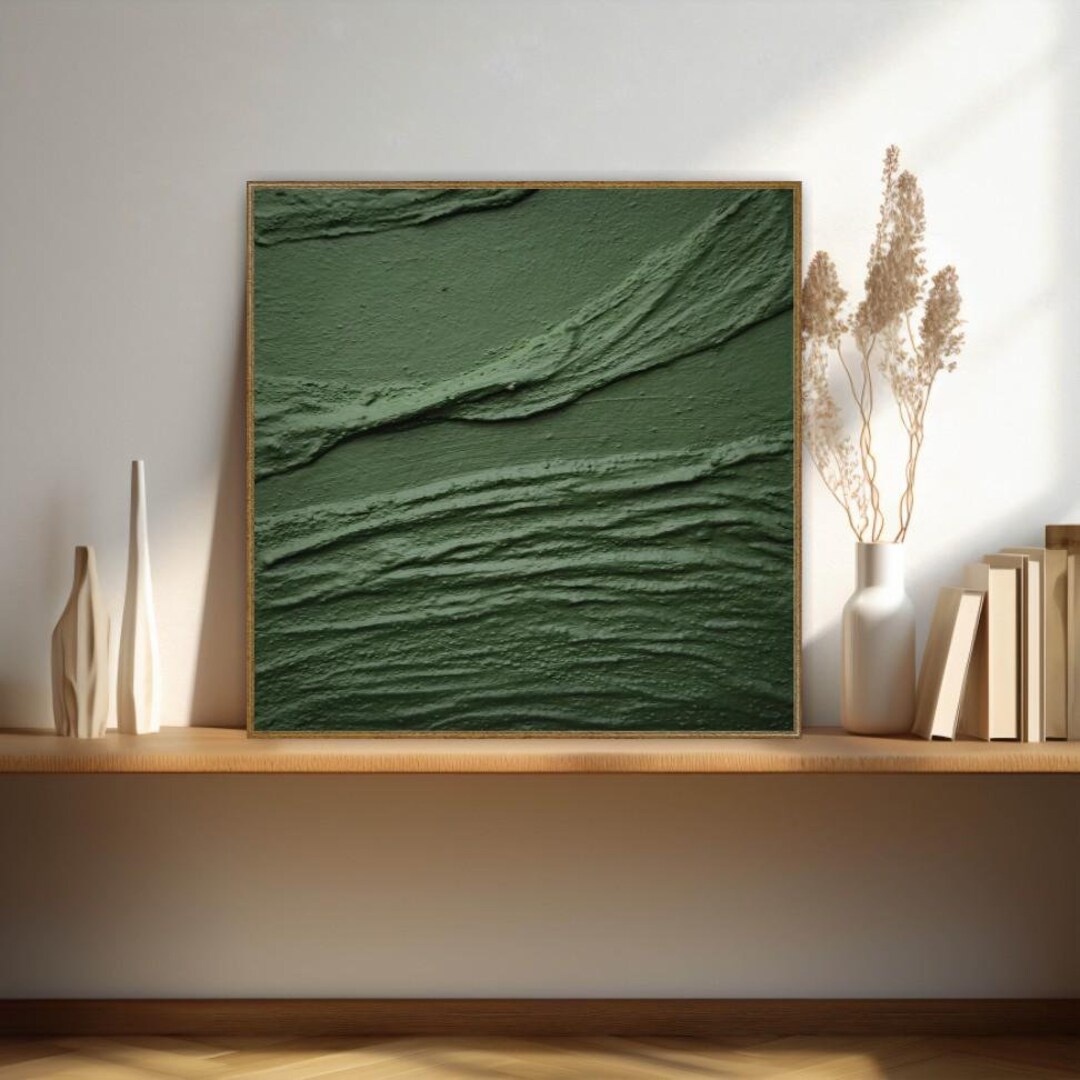 Green Wabi Sabi Textured Wall Art - Minimalist 3D Abstract Canvas ...