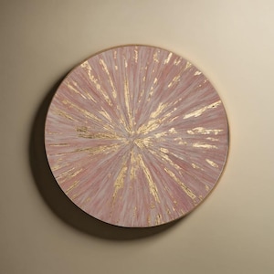 Circular Pink Wall Art Gold Leaf Art Original Painting Contemporary Art Handmade Wall Decor Circle Wall Art