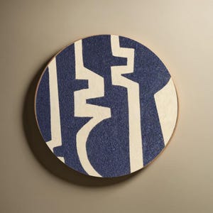 Blue Round 3D Wall Art  Textured Mid Century Modern Circle Painting Handmade MCM Wall Decor
