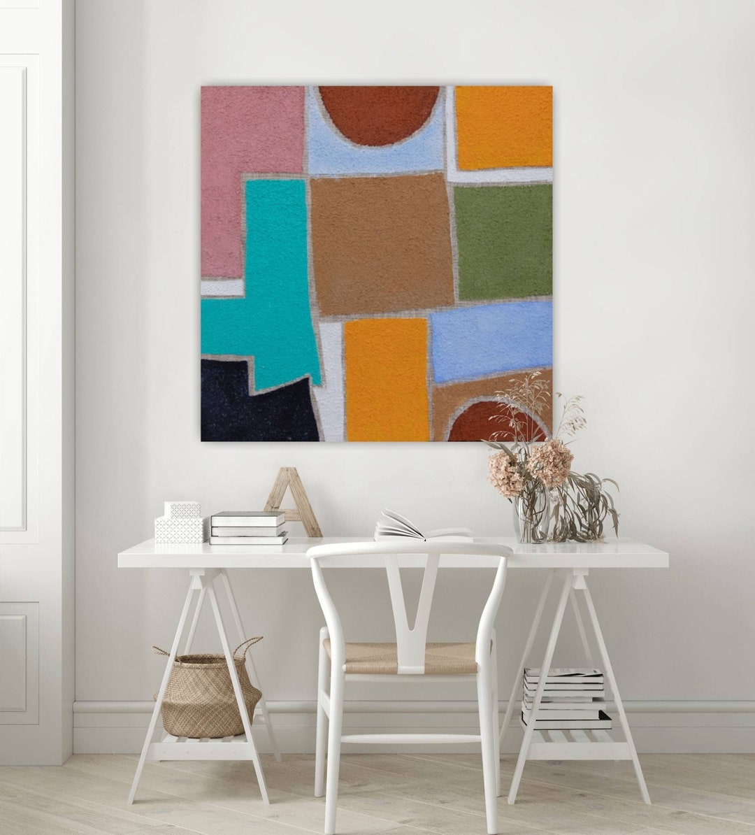 Minimalist Mid Century Modern Art Painting on Canvas Geometric - Etsy UK