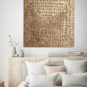 Grand Tableau Doré 3D Texturé, Toile Motif Soleil pour Salon Minimaliste et Chic image 13