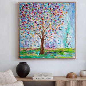 Tree Wall Art Tree Painting Textured Painting Colourfull Wall Art Dining Room wall decor Impasto painting
