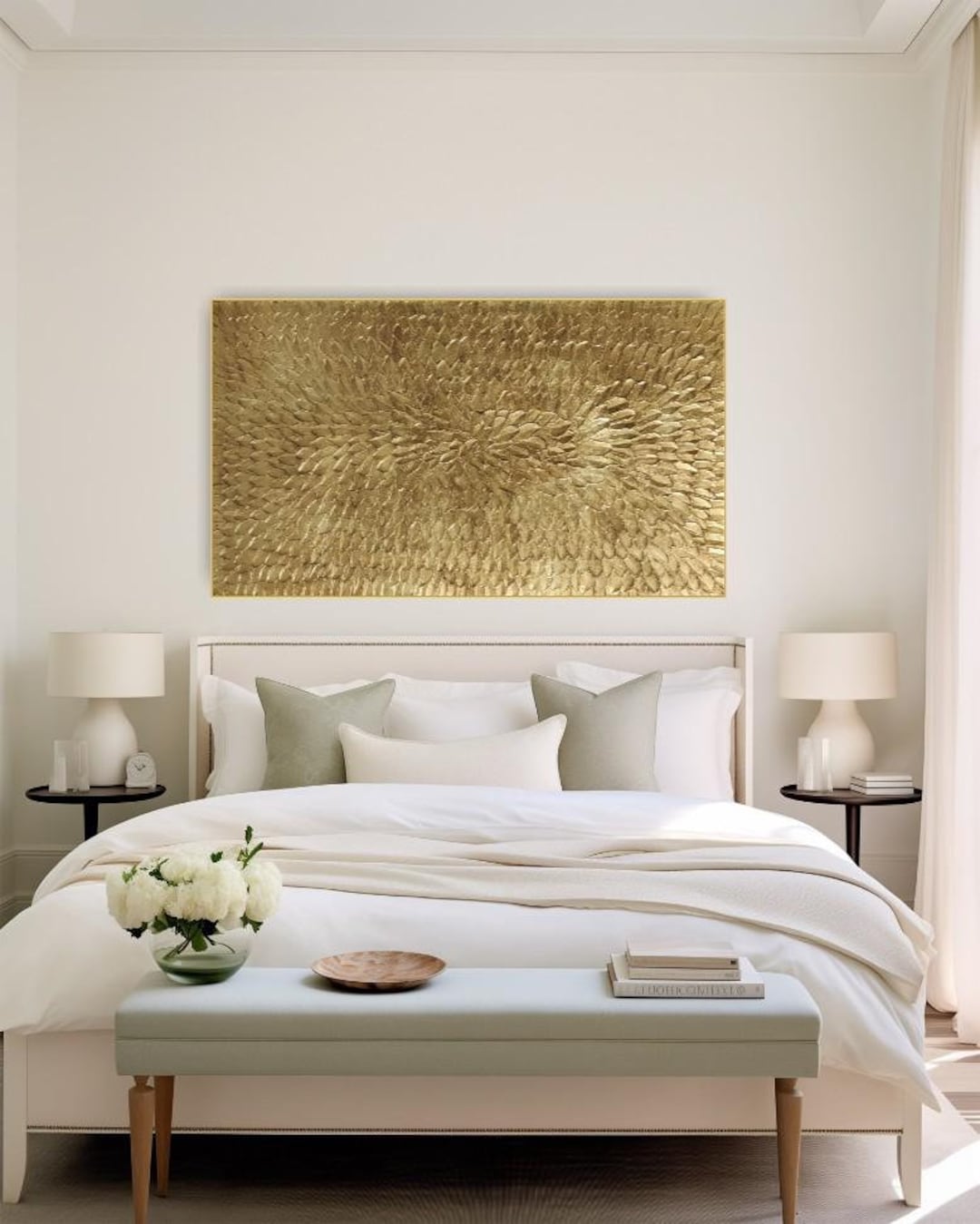 Extra Large Gold Wall Art Gold Wall Decor Textured Painting Bedroom ...