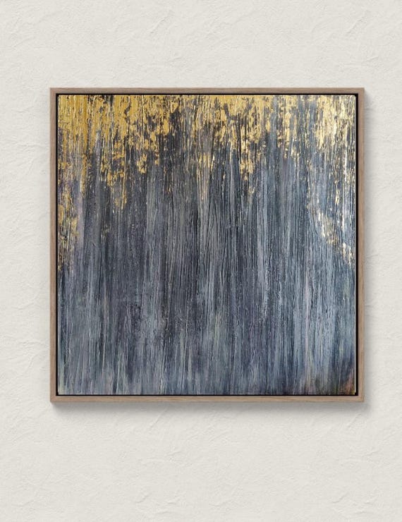 Large Abstract Textured Painting Gray Gold Leaf Art Statement Wall Decor
