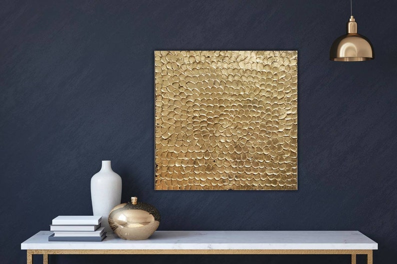 Large Abstract Golden Painting on Canvas Textured Painting Etsy