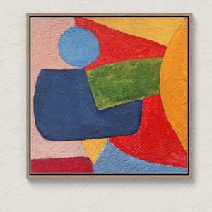 Mid Century Modern Painting Colorful MCM Wall Art on Canvas, Textured Abstract Artwork, Vibrant Minimalist Decor for Living Room