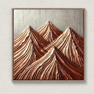 3D Copper Wall Art – Handmade Textured Metallic Mountains Painting, Large Modern Wall Decor, Abstract Silver and Copper Artwork