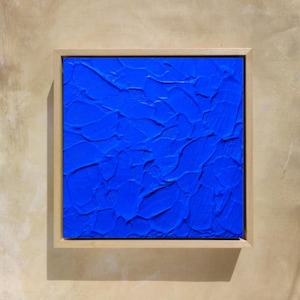 Petite peinture texturée 3D bleue, mini sculpture murale encadrée, cadeau d'art fait main audacieux, décoration de maison moderne