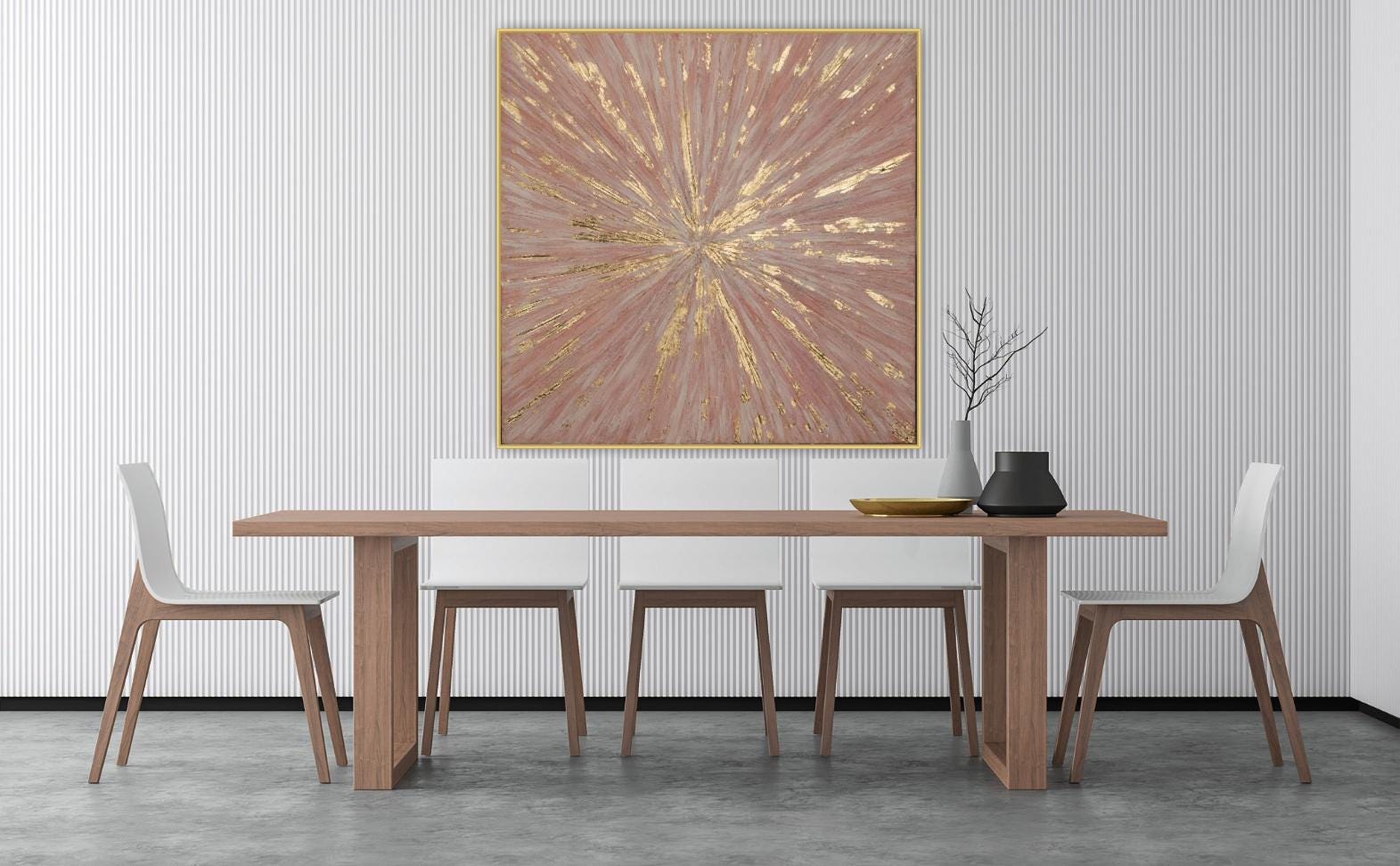 Pink and Gold Sunburst Wall Art – Large Textured Abstract Canvas ...