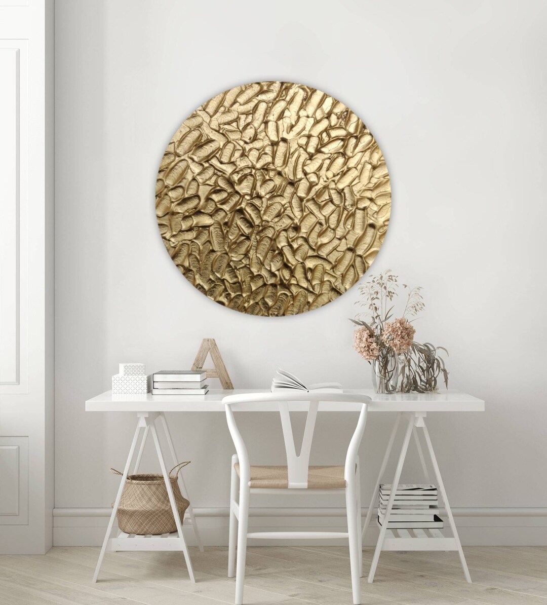 Gold Round Canvas Wall Art 3d Wall Art Golden Wall Art Decor Minimalist