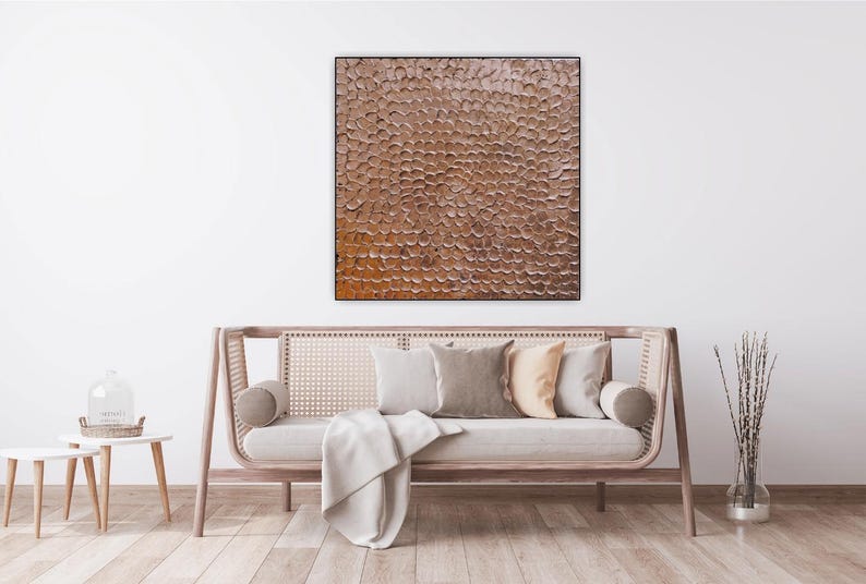 Oversized Copper Wall Art, 3D Textured Organic Canvas, Large Impasto ...