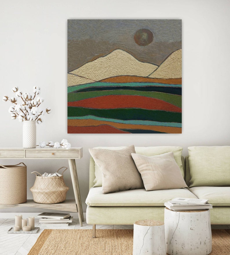 Mid Century Modern Mountain Wall Art Original Emerald Etsy