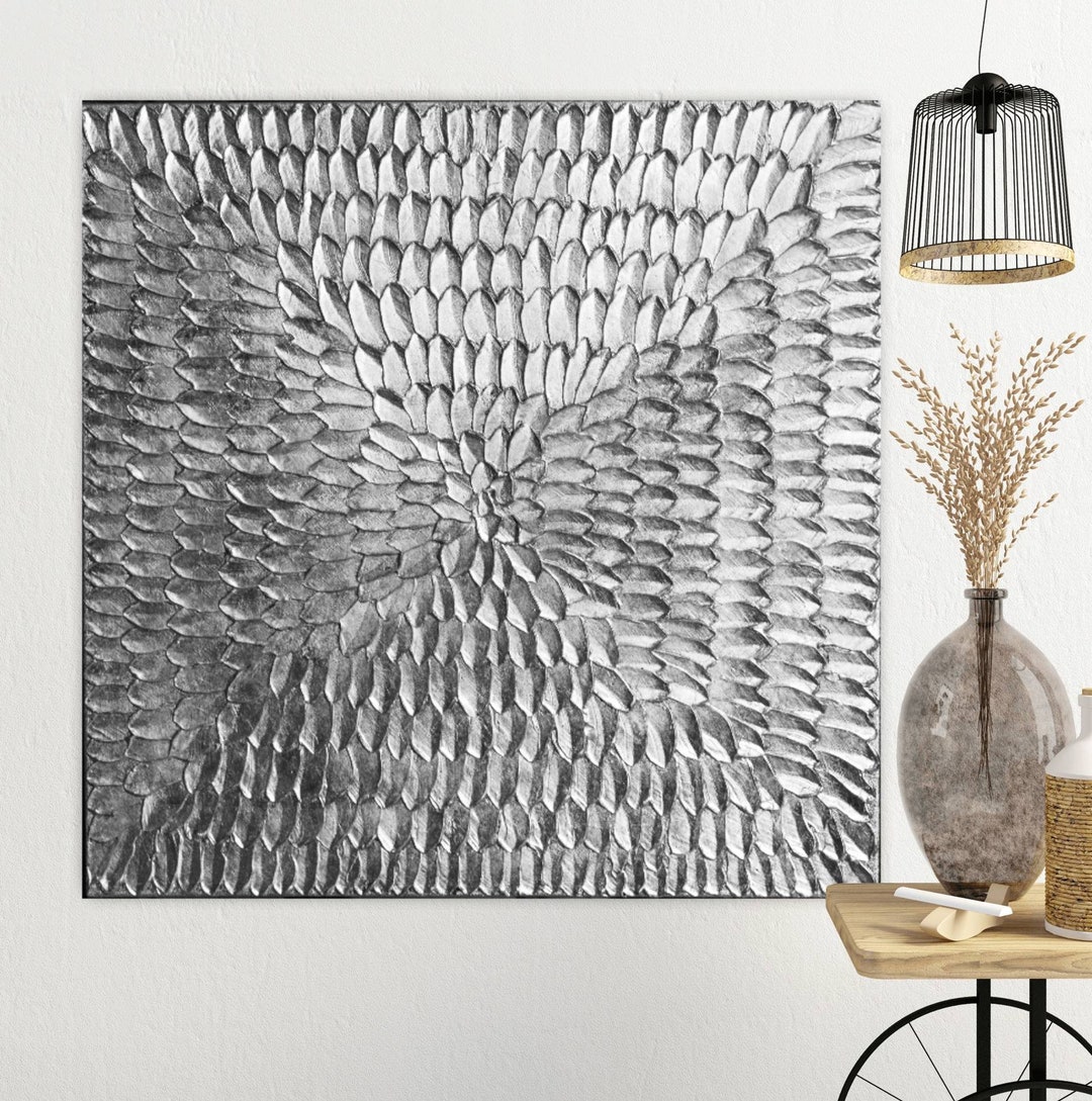 Silver Leaf 3d Wall Art Heavy Textured Wall Art on Canvas Silver ...