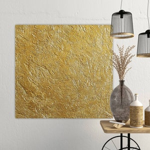 Gold Leaf Wall Art Canvas Minimalist Golden Painting Textured Gold ...