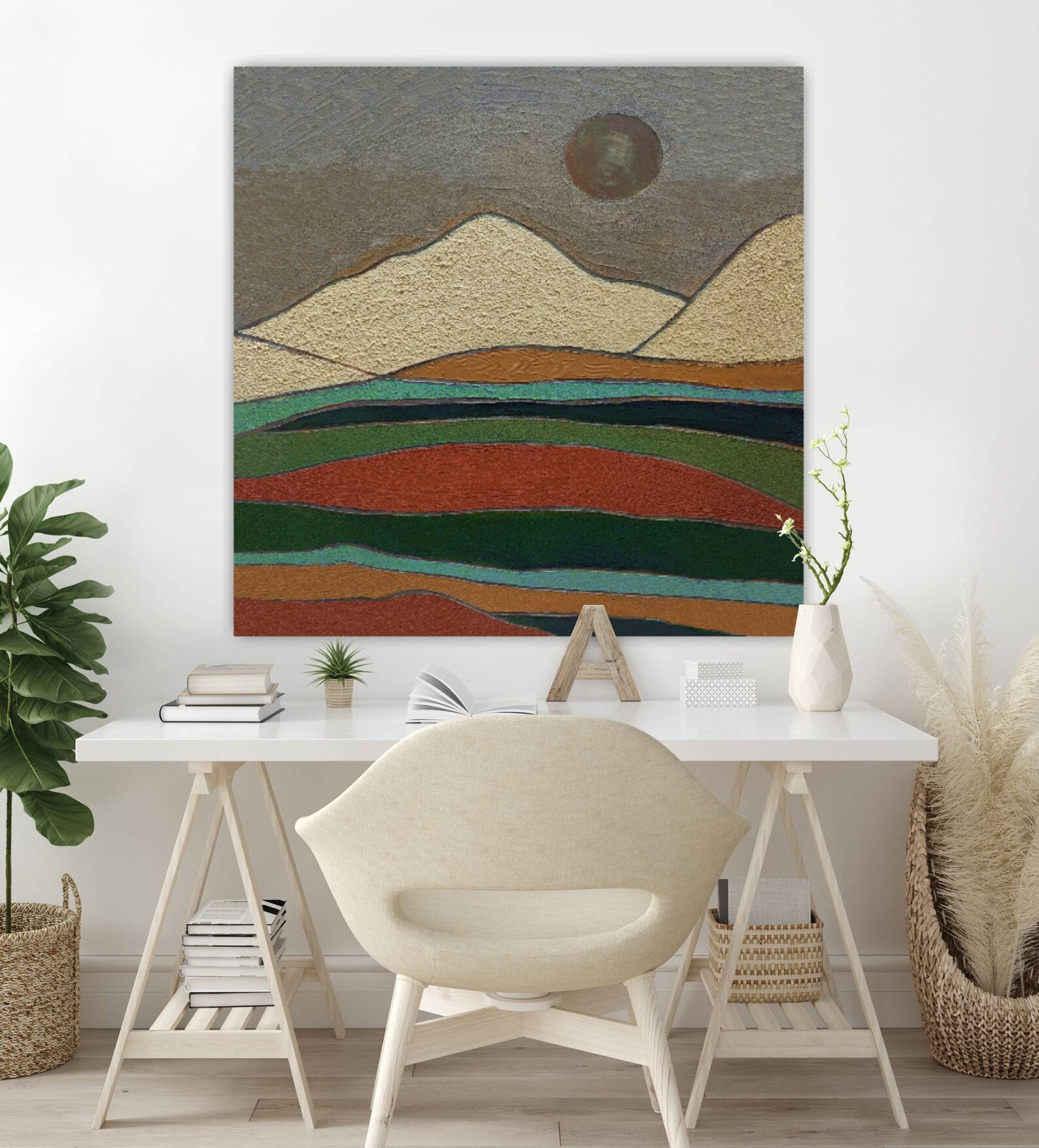 Mid Century Modern Mountain Wall Art Original Emerald Etsy