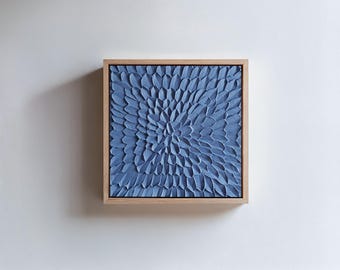 Navy Blue Wall Art Framed 3D Textured Impasto Painting Handmade Decor