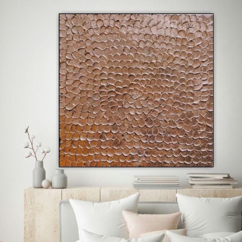 Oversized Copper Wall Art, 3D Textured Organic Canvas, Large Impasto ...