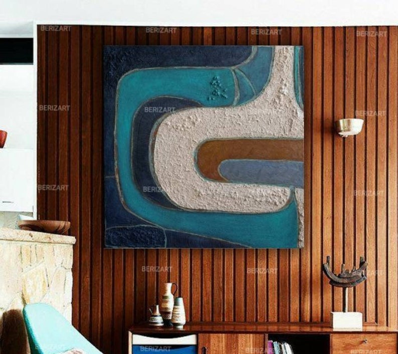 MCM Wall Art Mid Century inspired Painting MCM Abstract Painting Original sculptural Midcentury Modern Wall art Midcentury Shapes Art image 3