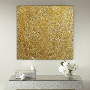 Gold Leaf Wall Art Canvas Minimalist Golden Painting Textured Gold ...