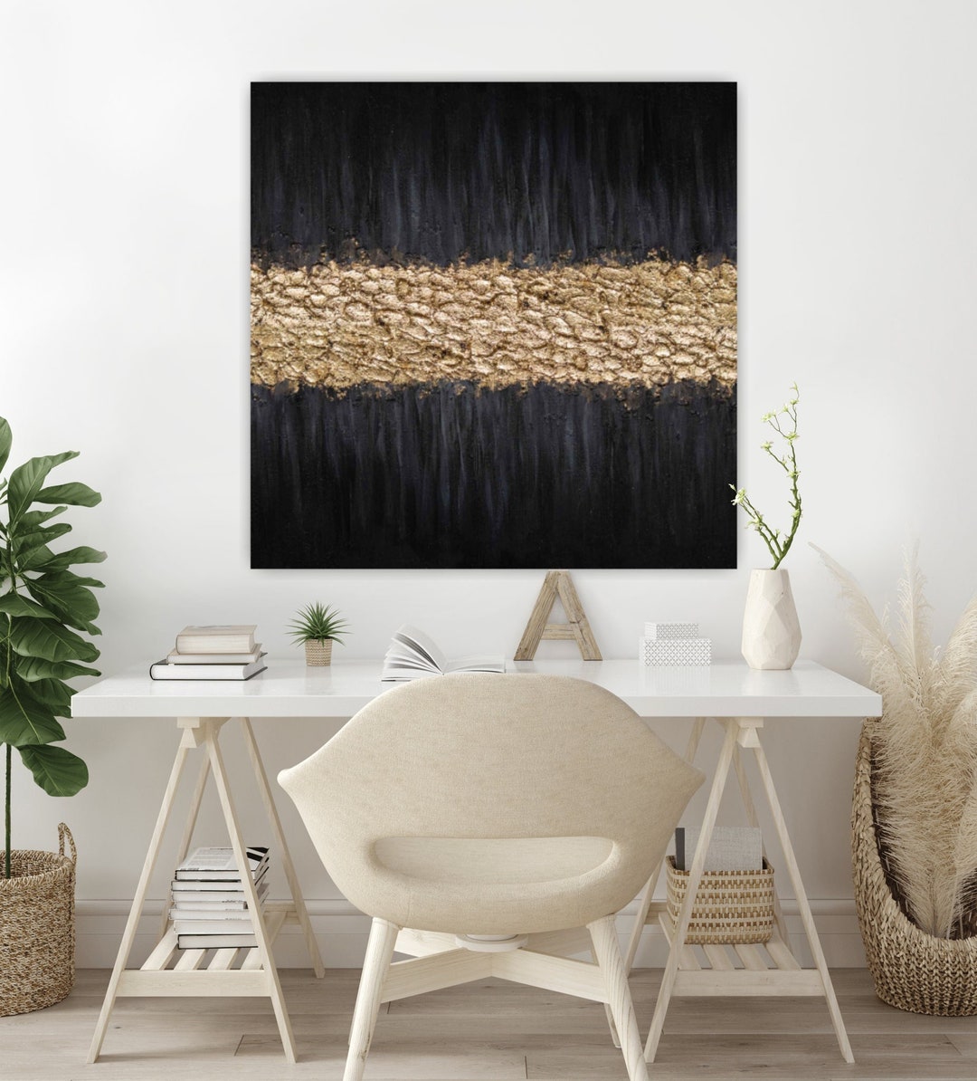 Black and Gold Textured Painting Abstract Gold Leaf Wall Art - Etsy