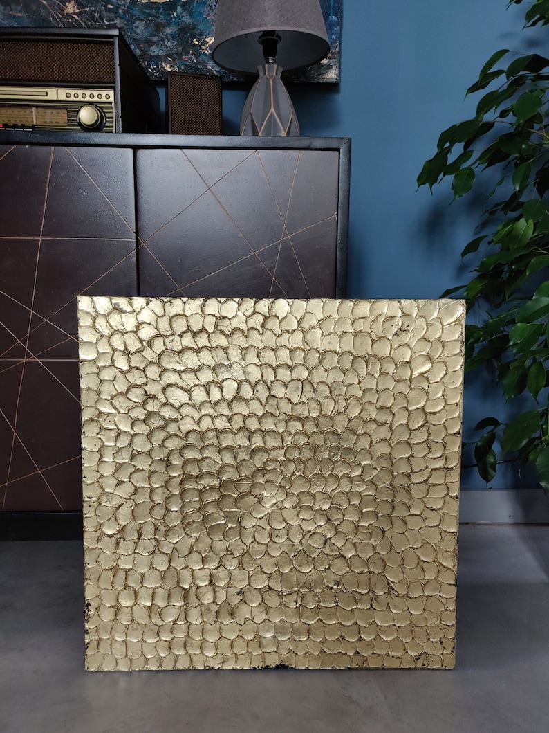 Large Abstract Golden Painting on Canvas Textured Painting Etsy