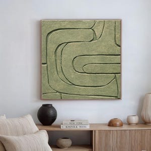 Art mural Wabi Sabi Art mural texturé 3D Sculpture murale vert olive Art mural géométrique Art minimaliste Art mural 3D vert