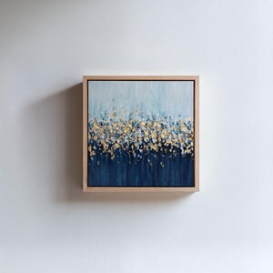 Navy Blue Wall Art Gold Leaf Abstract Painting Textured Canvas  Living Room Home Decor