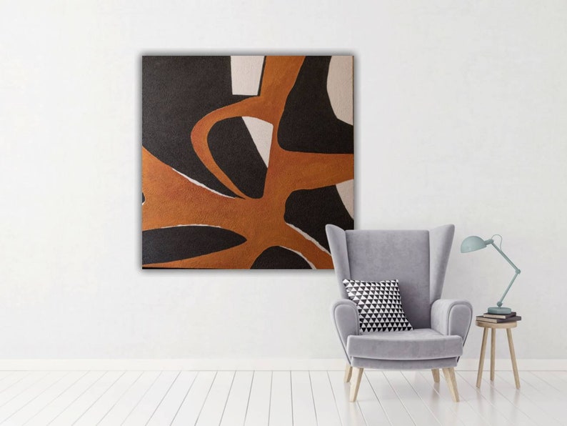 Large Abstract Black and White Geometric Painting With Rich Etsy
