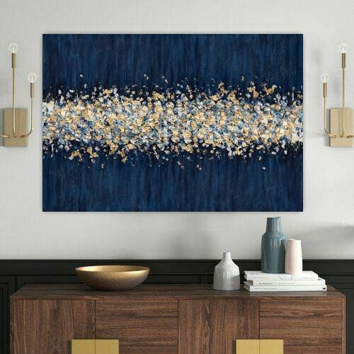 Large Gold Wall Art Canvas Painting Navy Blue Textured Wall Etsy