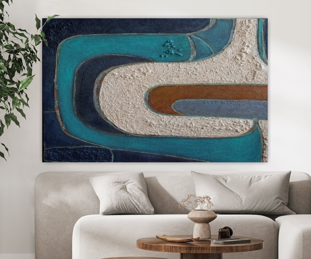 Large Original Mcm Wall Art Navy Blue White Mcm Wall Art Geometric ...