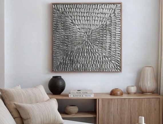 Silver Wall Decor– Handmade Texture Painting, Minimalist Wall Art ...