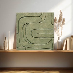Grande sculpture murale décorative 3D murale Art mural vert texturé 3D Oeuvre d'art artisanale