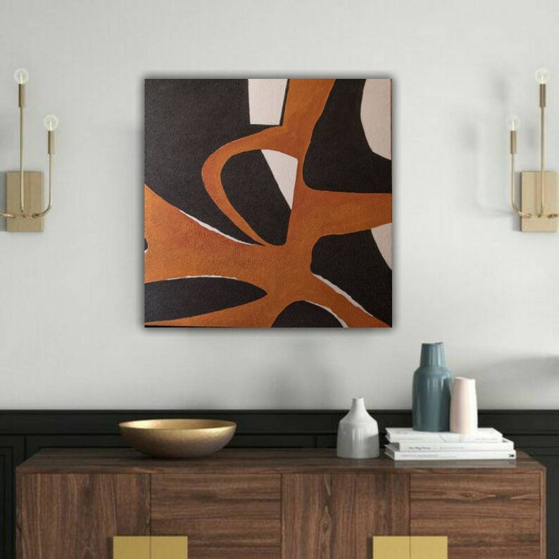 Large Abstract Black and White Geometric Painting With Rich Etsy