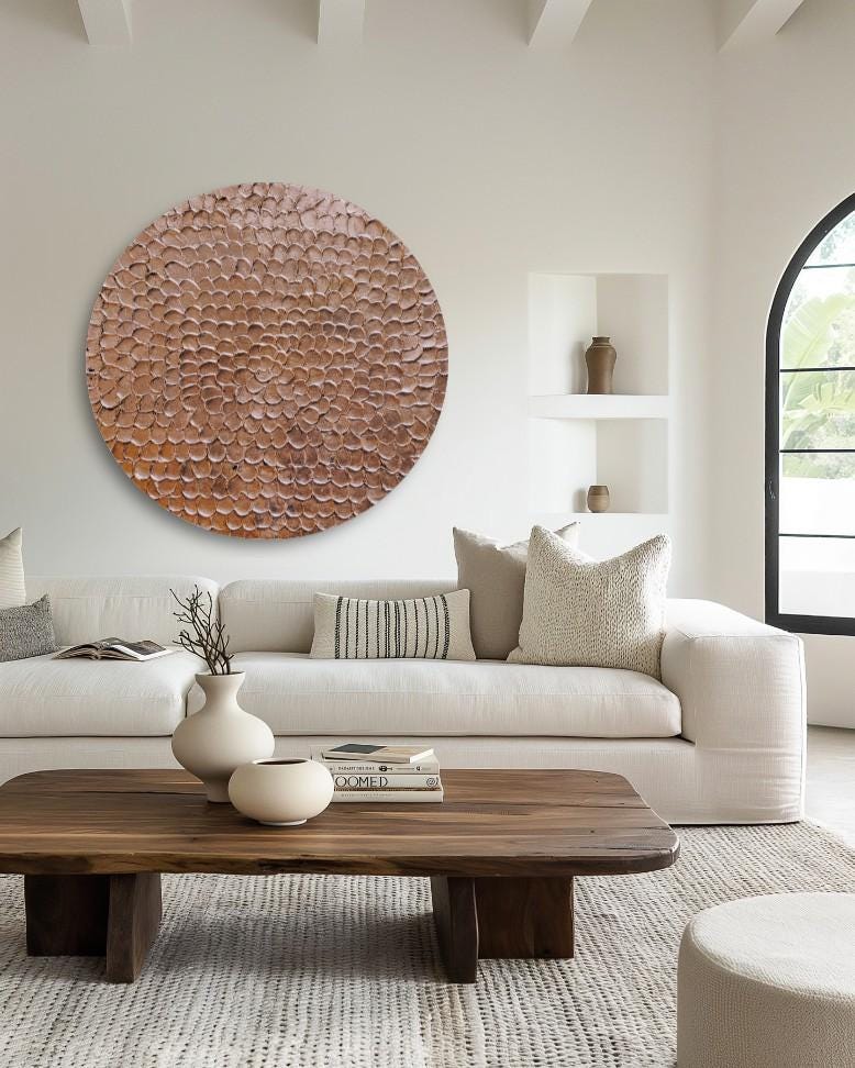 Round Copper Wall Art, 3D Textured Metallic Canvas Sculpture - Etsy