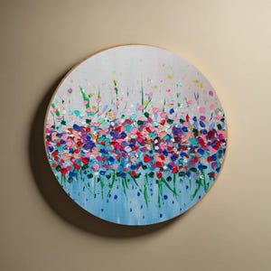 Circular Abstract Impasto Painting Colorful Round Wall Art