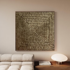 Grand Tableau Doré 3D Texturé, Toile Motif Soleil pour Salon Minimaliste et Chic image 4