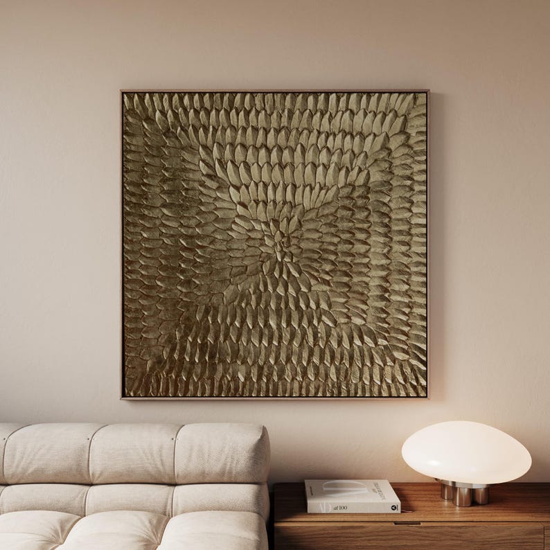Grand Tableau Doré 3D Texturé, Toile Motif Soleil pour Salon Minimaliste et Chic image 4
