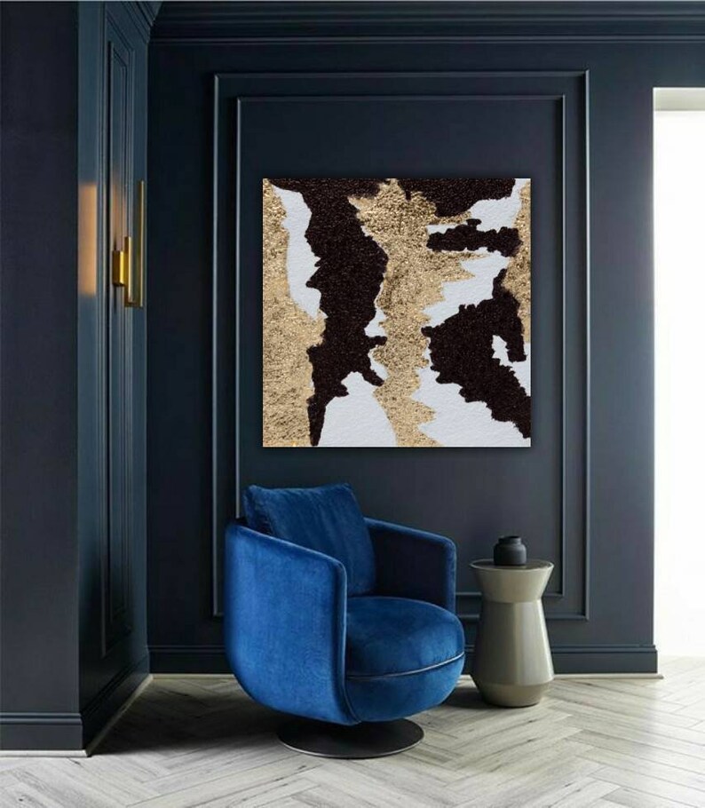 Golden Canvas Wall Art Gold Minimalist Art Painting Black Gold Etsy